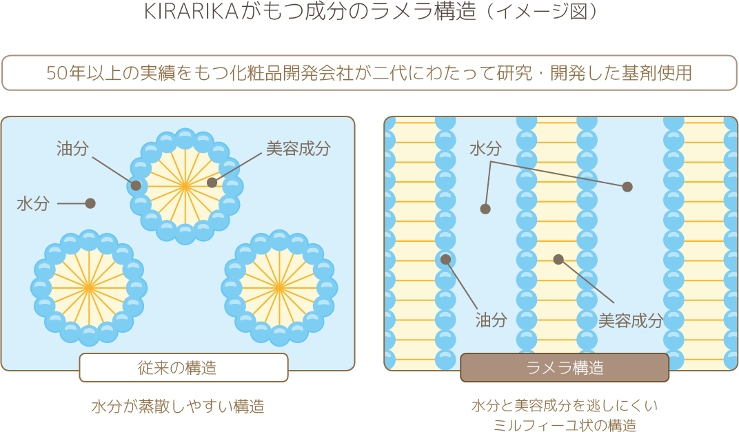 KIRARIKAがもつ成分のラメラ構造（イメージ図）